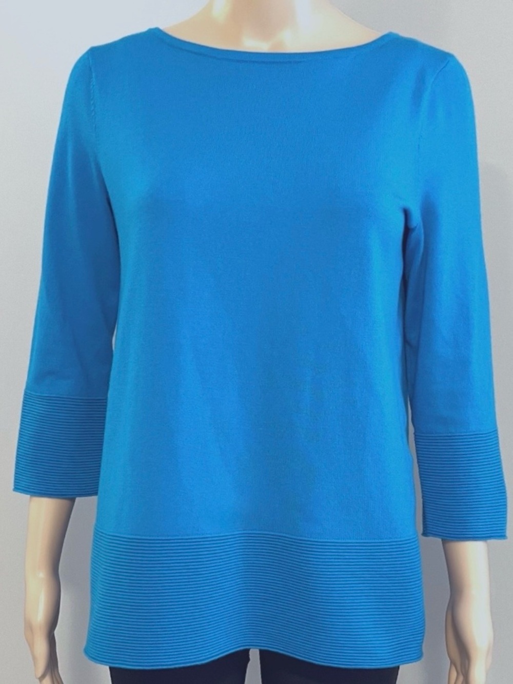 Lands End 3/4 sleeve boatneck relaxed fit sweater Siam Blue, size XS